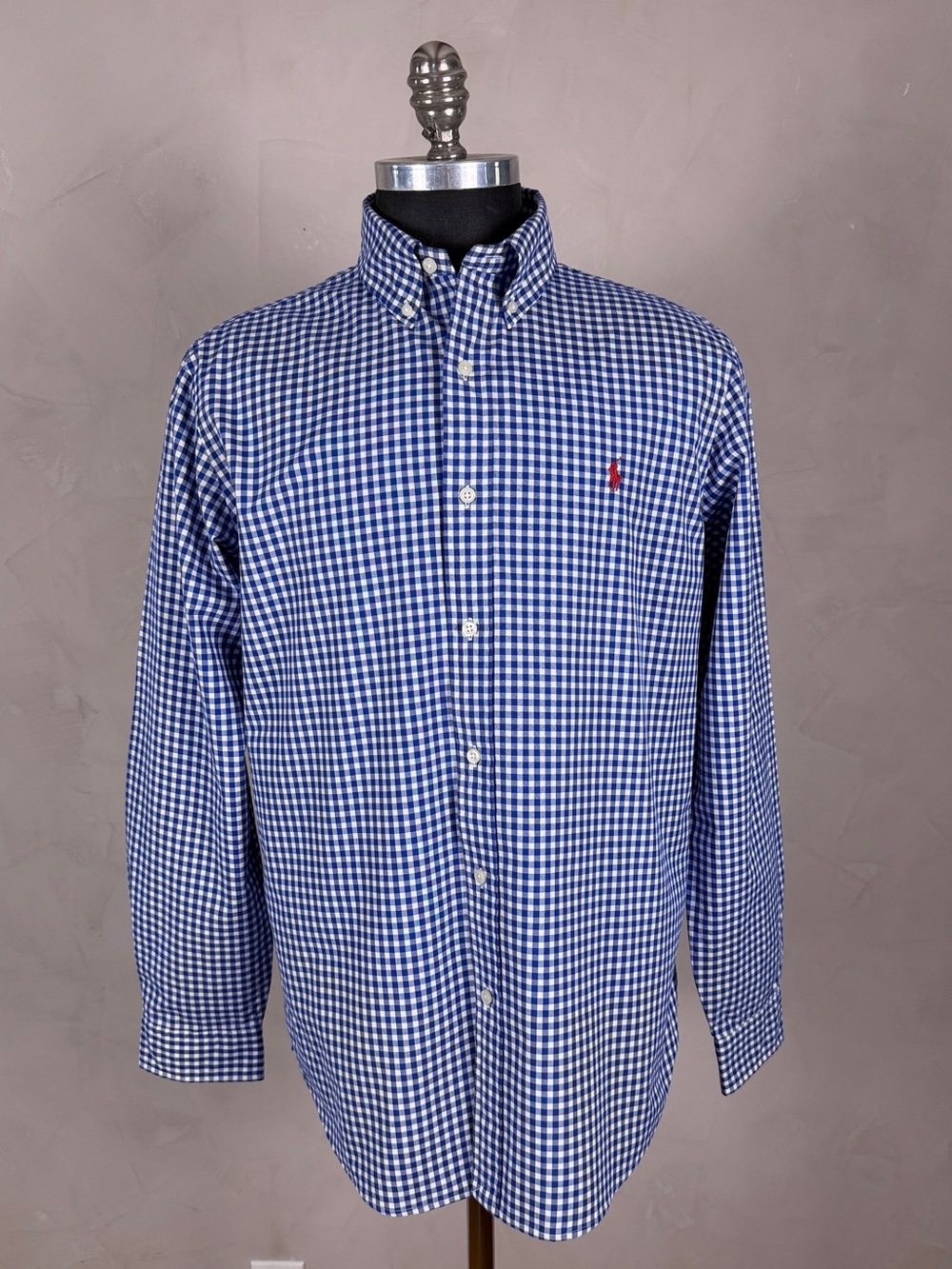Polo Ralph Lauren Men’s Blue Gingham Classic Fit Button Down Shirt Size Large